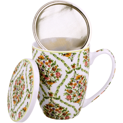 Kubek 360 ml z zaparzaczem i pokrywką do HERBATY ZIÓŁ - Ethnic FIORI