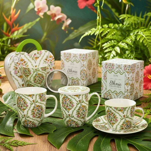 Kubek 360 ml z zaparzaczem i pokrywką do HERBATY ZIÓŁ - Ethnic FIORI