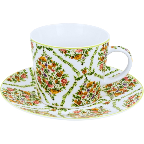 PORCELANOWA Filiżanka ze spodkiem 240 ml do KAWY HERBATY - Ethnic FIORI