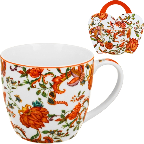PORCELANOWY Kubek 460 ml w "koszyczku" do KAWY HERBATY - Ethnic PRIMAVERA