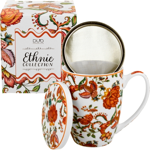 Kubek 360 ml z zaparzaczem i pokrywką do HERBATY ZIÓŁ - Ethnic PRIMAVERA