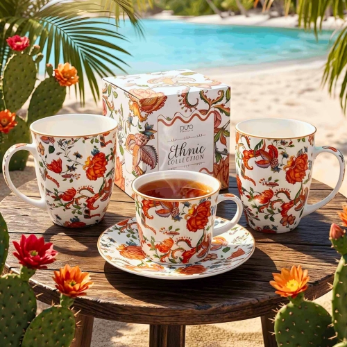 Duży PORCELANOWY Kubek 650 ml do KAWY HERBATY - Ethnic PRIMAVERA