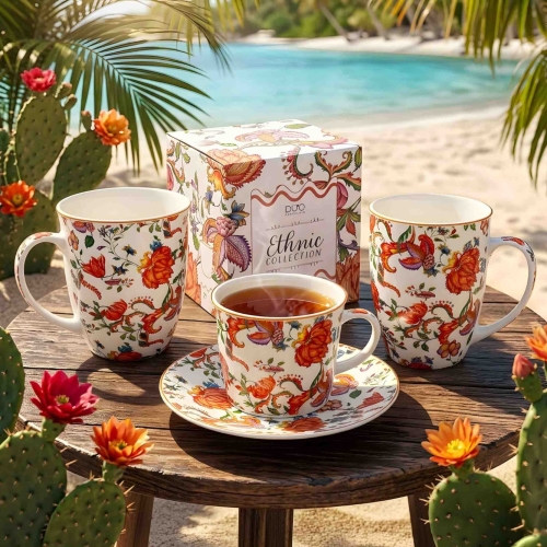 PORCELANOWA Filiżanka ze spodkiem 240 ml do KAWY HERBATY - Ethnic PRIMAVERA