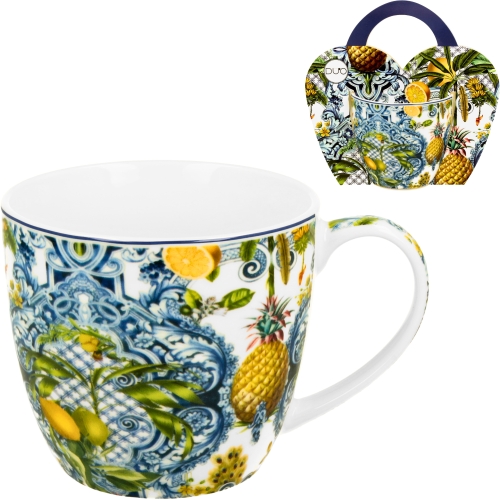 PORCELANOWY Kubek 460 ml w "koszyczku" do KAWY HERBATY - Ethnic SOLEDAD