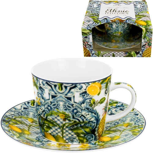 PORCELANOWA Filiżanka ze spodkiem 240 ml do KAWY HERBATY - Ethnic SOLEDAD