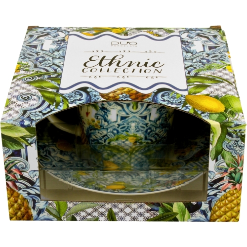 PORCELANOWA Filiżanka ze spodkiem 240 ml do KAWY HERBATY - Ethnic SOLEDAD