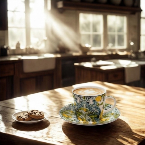 PORCELANOWA Filiżanka ze spodkiem 240 ml do KAWY HERBATY - Ethnic SOLEDAD
