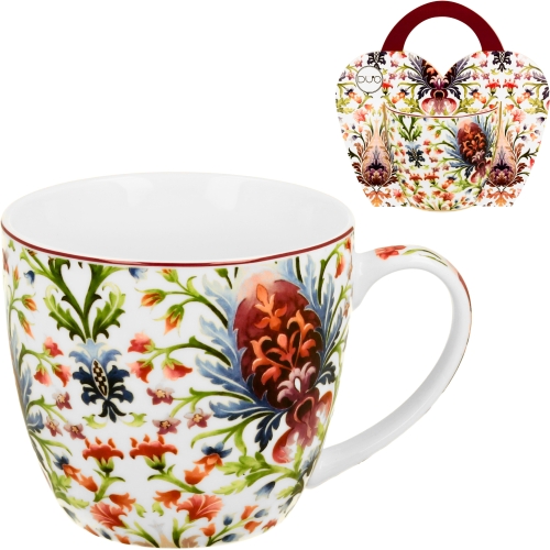 PORCELANOWY Kubek 460 ml w "koszyczku" do KAWY HERBATY - Ethnic MARBELLA