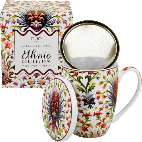 Kubek 360 ml z zaparzaczem i pokrywką do HERBATY ZIÓŁ - Ethnic MARBELLA