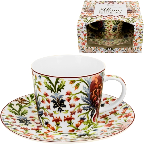 PORCELANOWA Filiżanka ze spodkiem 240 ml do KAWY HERBATY - Ethnic MARBELLA