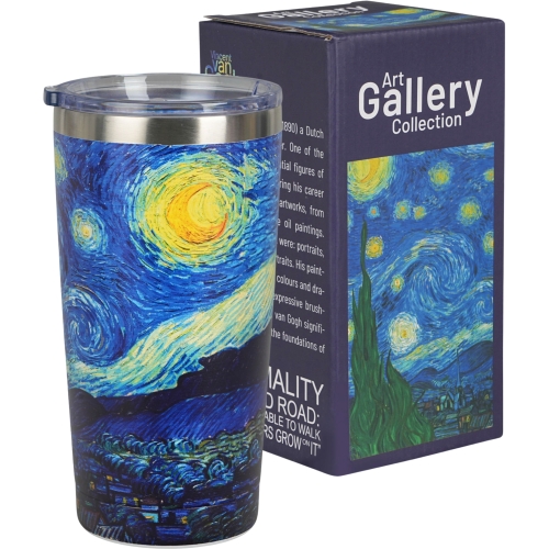 DUŻY Kubek termiczny 600 ml Termos na KAWĘ HERBATĘ - STARRY NIGHT Van Gogh