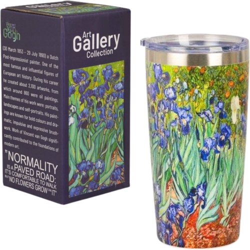 DUŻY Kubek termiczny 600 ml Termos STAL NIERDZEWNA 18/8 - IRISES Van Gogh
