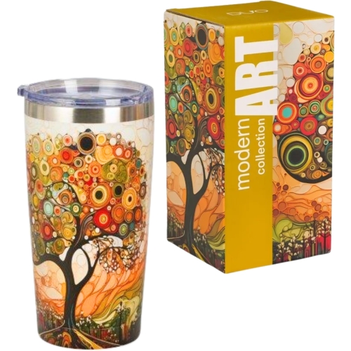 DUŻY Kubek termiczny 600 ml Termos STAL NIERDZEWNA 18/8 - MODERN TREE