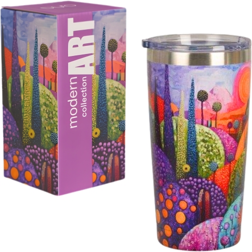 DUŻY Kubek termiczny 600 ml Termos STAL NIERDZEWNA 18/8 MODERN BUBBLE HILLS
