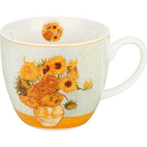 PORCELANOWY Kubek 460 ml w koszyczku do KAWY HERBATY - SUNFLOWERS Van Gogh