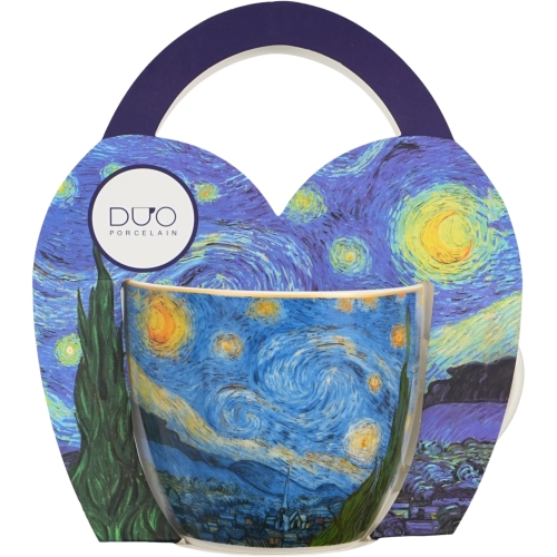 PORCELANOWY Kubek 460 ml w koszyczku do KAWY HERBATY Van Gogh STARRY NIGHT