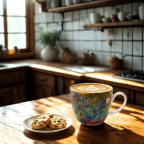 PORCELANOWY Kubek 460 ml w koszyczku do KAWY HERBATY - IRISES by Van Gogh