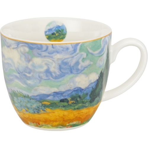 PORCELANOWY Kubek 460 ml w koszyczku do KAWY HERBATY - WHEAT FIELD Van Gogh