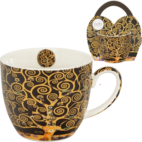 PORCELANOWY Kubek 460 ml w koszyczku do KAWY HERBATY - Klimt TREE OF LIFE