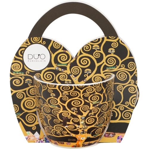 PORCELANOWY Kubek 460 ml w koszyczku do KAWY HERBATY - Klimt TREE OF LIFE
