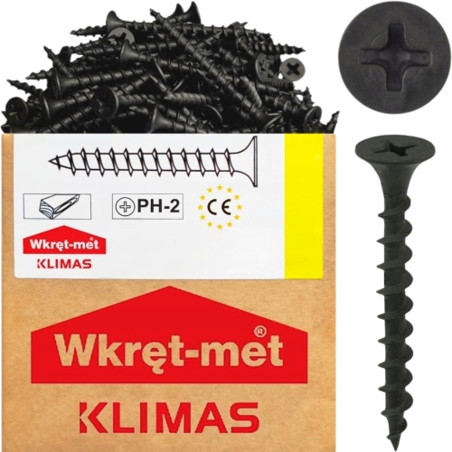 KLIMAS Wkręty do drewna PŁYT G-K 3,5x45 mm CZARNE FOSFATOWANE PH2 - 500 szt