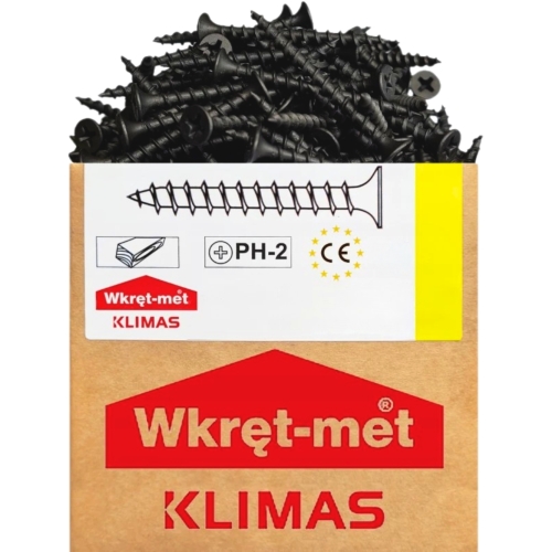 KLIMAS Wkręty do drewna PŁYT G-K 3,5x45 mm CZARNE FOSFATOWANE PH2 - 500 szt