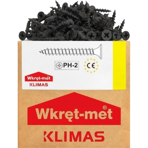 KLIMAS Wkręty do metalu PŁYT G-K 3,5x45 mm CZARNE FOSFATOWANE PH2 - 500 szt