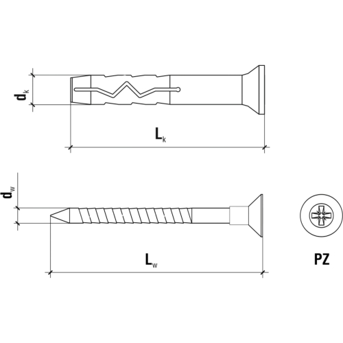 KLIMAS WKRĘT-MET Kołki rozporowe szybkiego montażu 6 x 60 mm PZ2 - 200 szt
