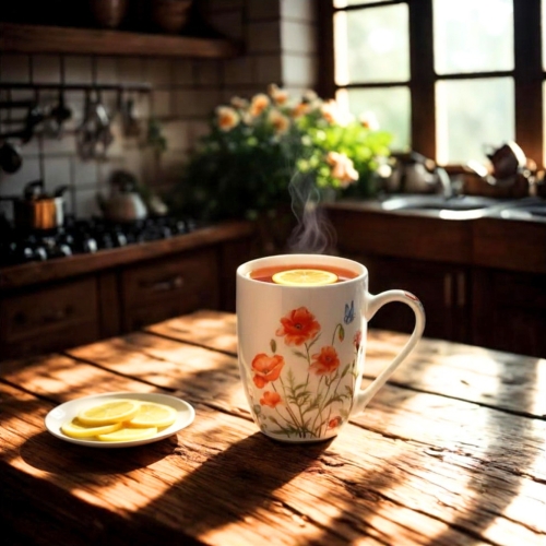 CZTERY stylowe Porcelanowe kubki 360 ml do KAWY HERBATY KAKAO - Flowers
