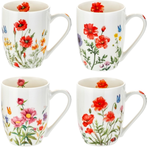 CZTERY stylowe Porcelanowe kubki 360 ml do KAWY HERBATY KAKAO - Flowers