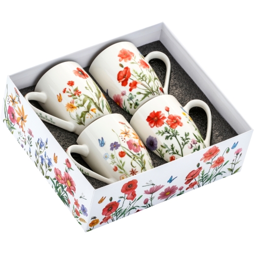 CZTERY stylowe Porcelanowe kubki 360 ml do KAWY HERBATY KAKAO - Flowers
