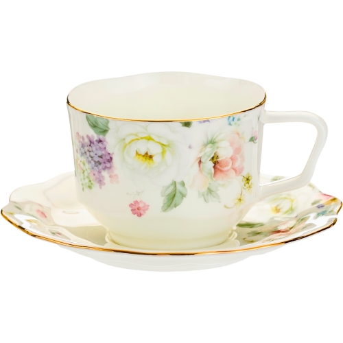 PORCELANOWA Filiżanka 250 ml ze spodeczkiem do KAWY HERBATY - KWIATY
