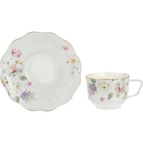 PORCELANOWA Filiżanka 250 ml ze spodeczkiem do KAWY HERBATY - KWIATY