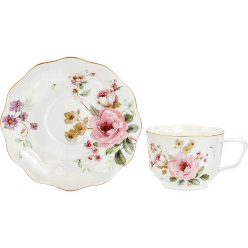 PORCELANOWA Filiżanka 250 ml ze spodeczkiem do KAWY HERBATY - KWIATY