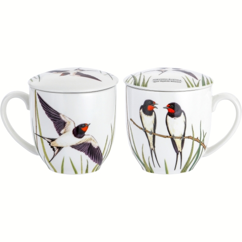 Porcelanowy Kubek 380 ml z zaparzaczem Ptaki Polski Agata Hajdecka JASKÓŁKA
