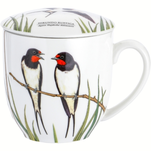 Porcelanowy Kubek 380 ml z zaparzaczem Ptaki Polski Agata Hajdecka JASKÓŁKA