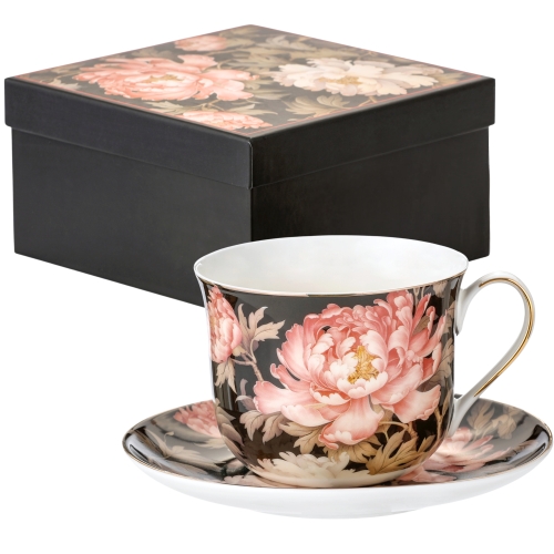 ZESTAW Porcelanowa filiżanka 400 ml ze spodeczkiem Do KAWY HERBATY - KWIATY