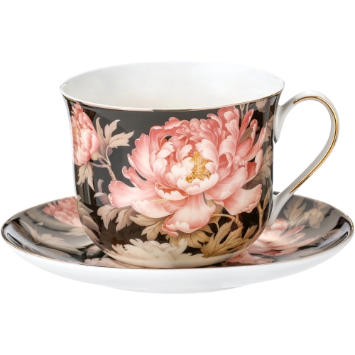 ZESTAW Porcelanowa filiżanka 400 ml ze spodeczkiem Do KAWY HERBATY - KWIATY