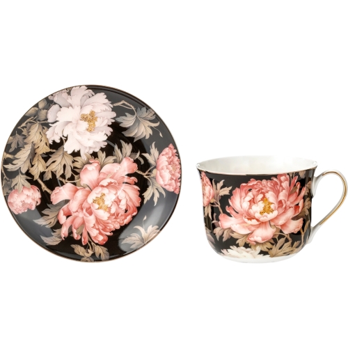 ZESTAW Porcelanowa filiżanka 400 ml ze spodeczkiem Do KAWY HERBATY - KWIATY