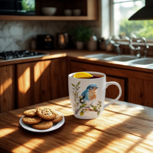 NA PREZENT Duży PORCELANOWY Kubek PTAKI 700 ml XXL do KAWY HERBATY - BŁĘKIT