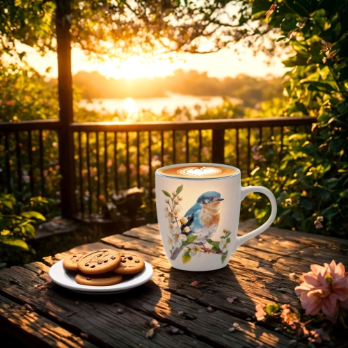NA PREZENT Duży PORCELANOWY Kubek PTAKI 700 ml XXL do KAWY HERBATY - BŁĘKIT