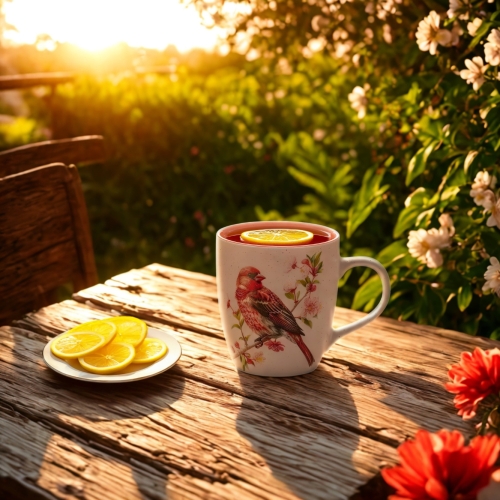 NA PREZENT Duży PORCELANOWY Kubek PTAKI 700 ml XXL do KAWY HERBATY - RÓŻOWY