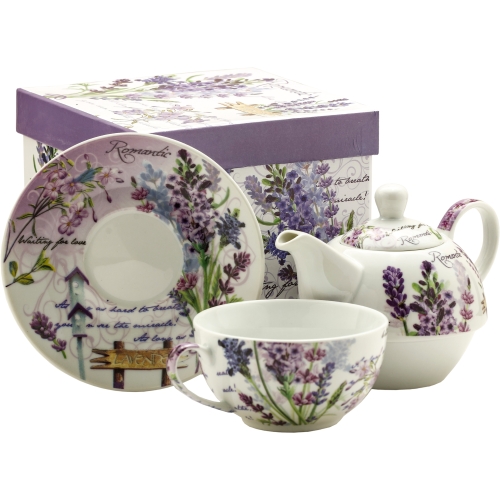 Zestaw TEA FOR ONE Porcelanowy Dzbanek 400 ml z filiżanką 250 ml - LAWENDA
