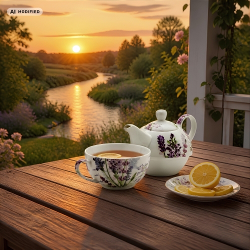 Zestaw TEA FOR ONE Porcelanowy Dzbanek 400 ml z filiżanką 250 ml - LAWENDA