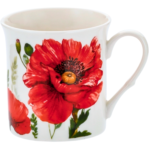 CZTERY Klasyczne Porcelanowe Kubki 360 ml do KAWY HERBATY - CZERWONE MAKI