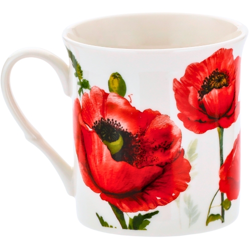 CZTERY Klasyczne Porcelanowe Kubki 360 ml do KAWY HERBATY - CZERWONE MAKI