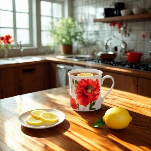 CZTERY Klasyczne Porcelanowe Kubki 360 ml do KAWY HERBATY - CZERWONE MAKI