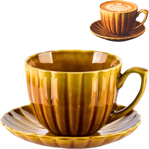 EVIE HONEY Porcelanowa Filiżanka 300 ml ze spodkiem 15 cm - do KAWY HERBATY