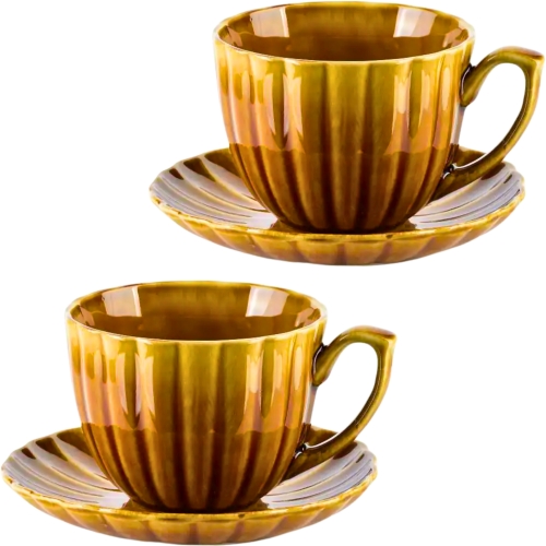 EVIE HONEY Porcelanowa Filiżanka 300 ml ze spodkiem do KAWY HERBATY - 2 szt