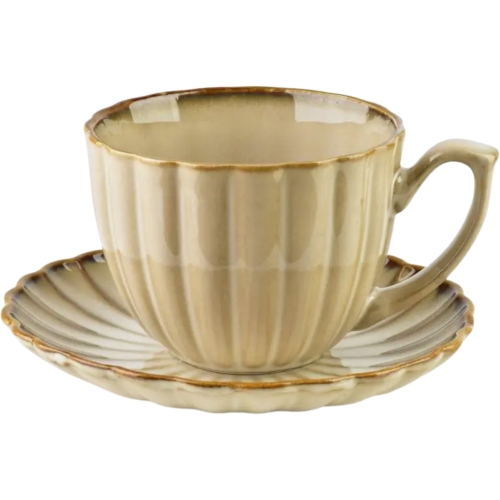 EVIE BEIGE Porcelanowa Filiżanka 300 ml ze spodkiem 15 cm - do KAWY HERBATY